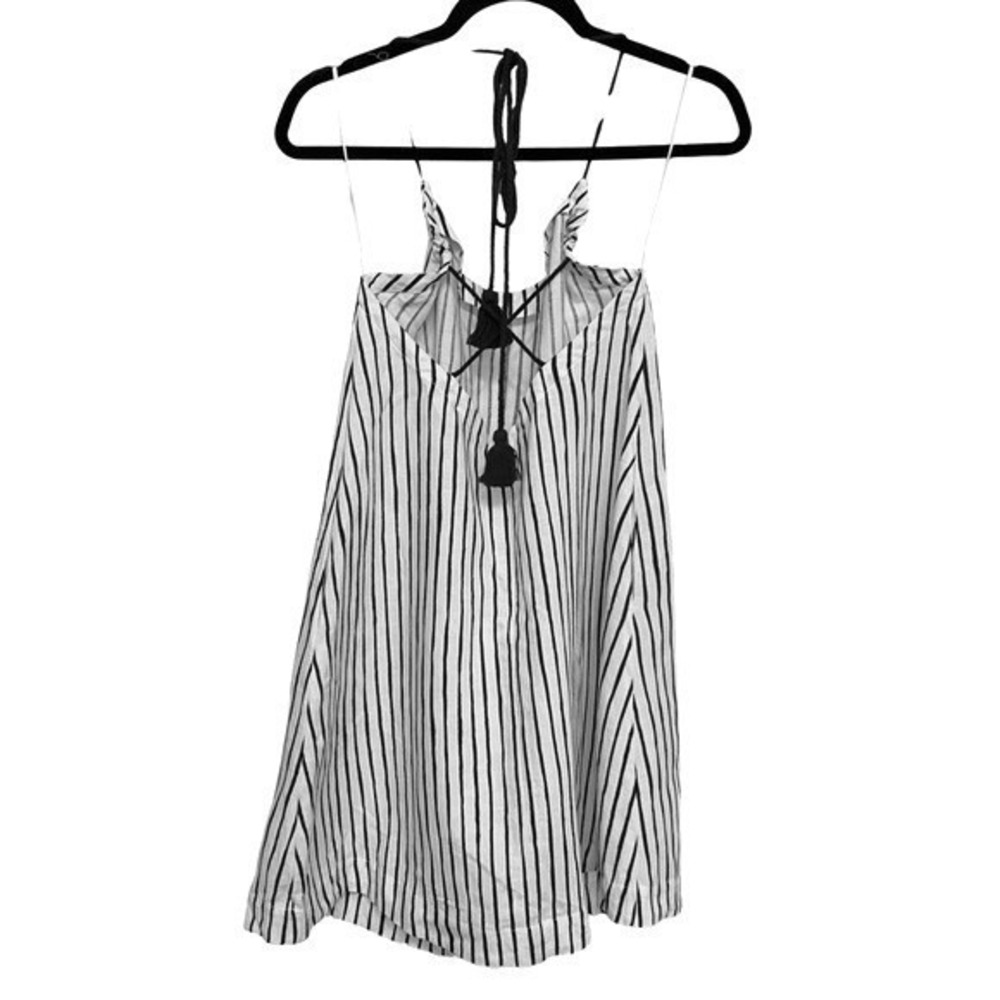 Tory Burch Striped Halter Dress Women XS Blue White Linen Rayon Tassel Tie Beach - Picture 7 of 14